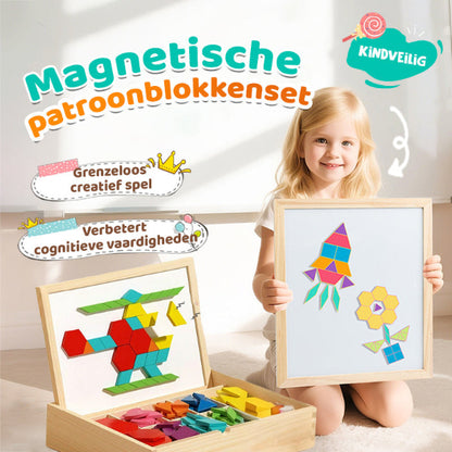 Houten magnetische patroonblokkenpuzzel set🧩