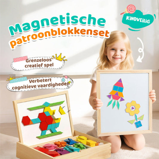 Houten magnetische patroonblokkenpuzzel set🧩