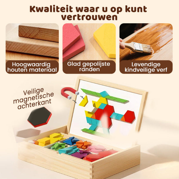Houten magnetische patroonblokkenpuzzel set🧩