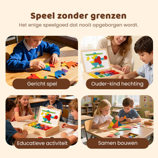 Houten magnetische patroonblokkenpuzzel set🧩