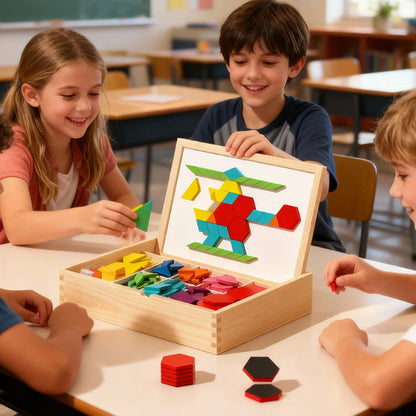 Houten magnetische patroonblokkenpuzzel set🧩
