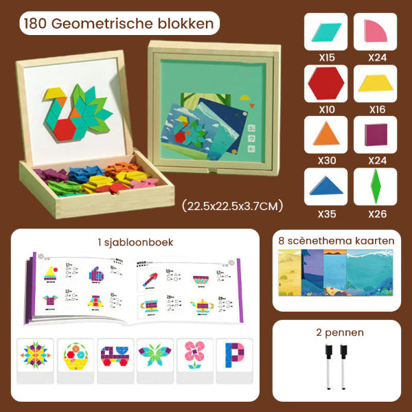 Houten magnetische patroonblokkenpuzzel set🧩