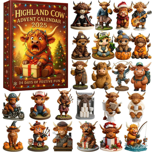 🐮 Hooglander Adventskalender 2025 🎄✨– Handgemaakte 3D-pop met Hooglander (24 onderdelen)